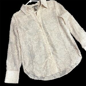 H&M Cream Textured Weave Button Down Blouse